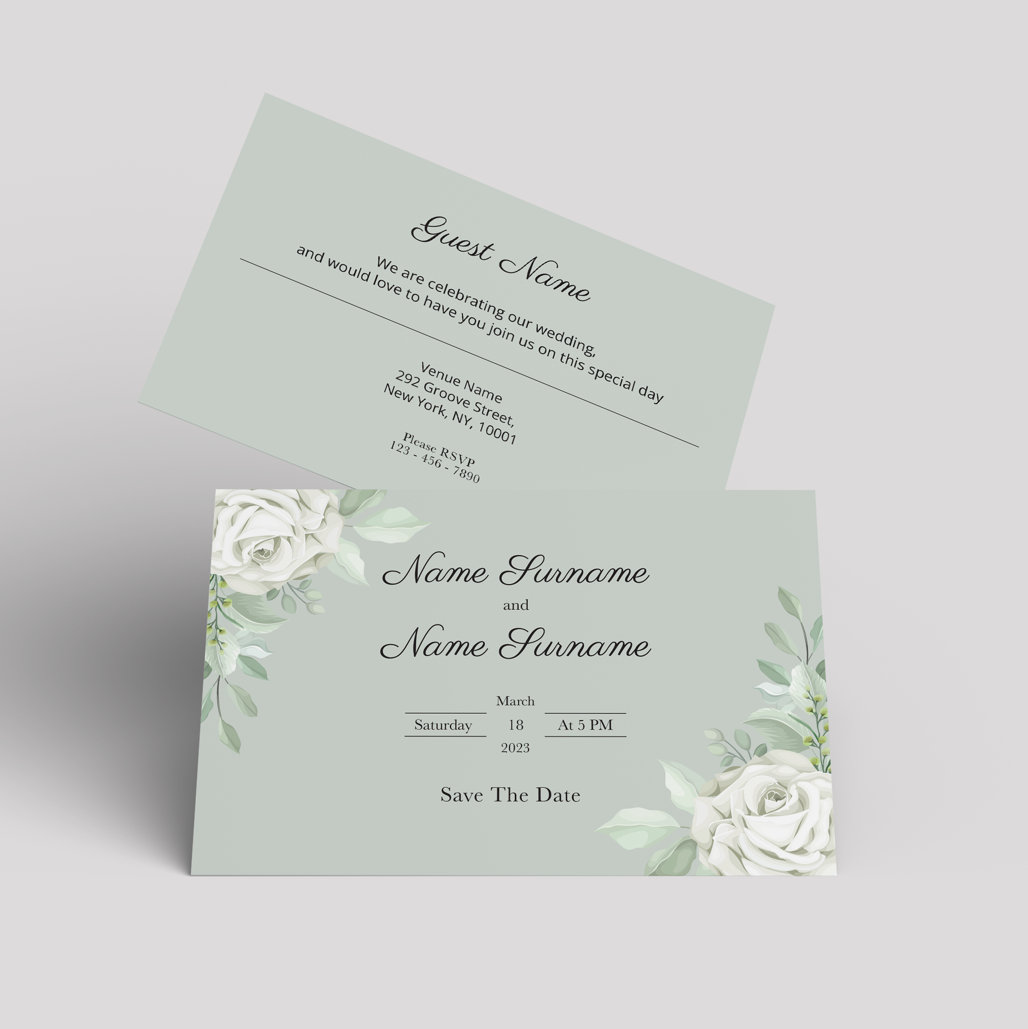 White Roses Sage Invite